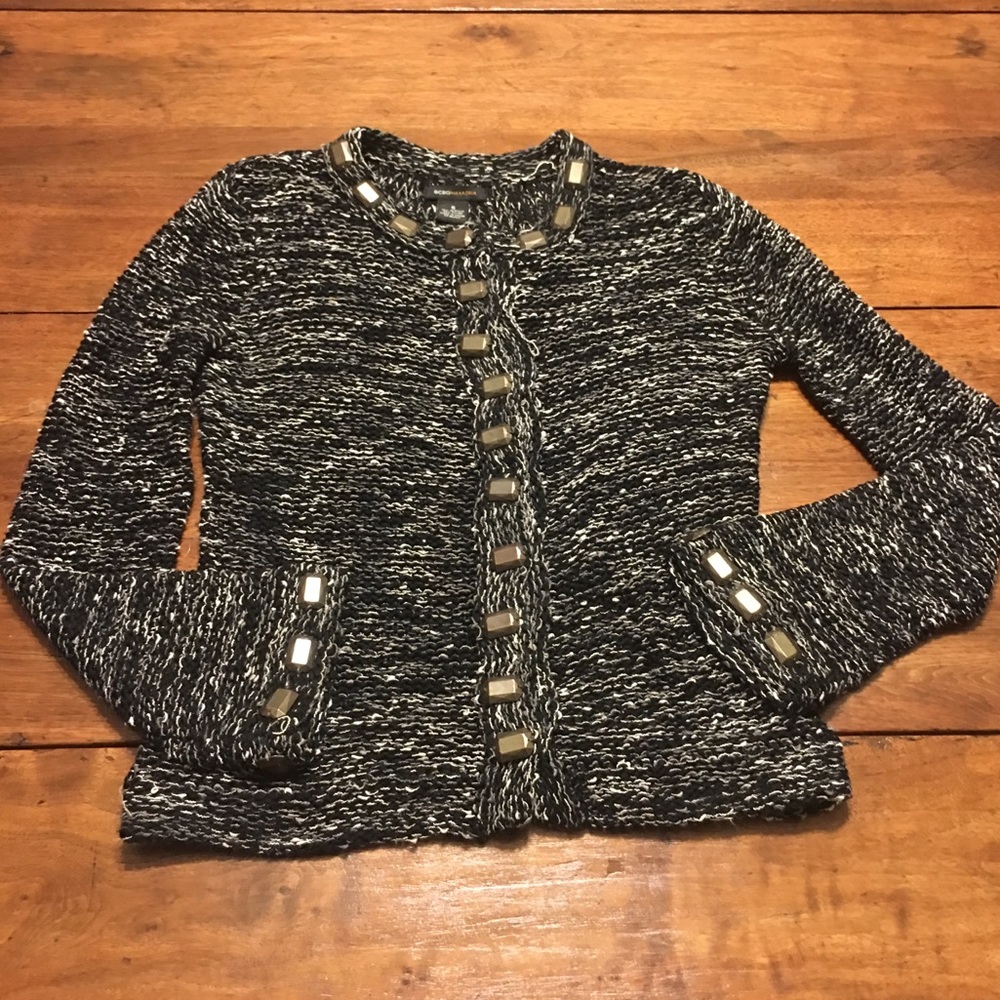 BCBGMaxAzria sweater cardigan bling gems button